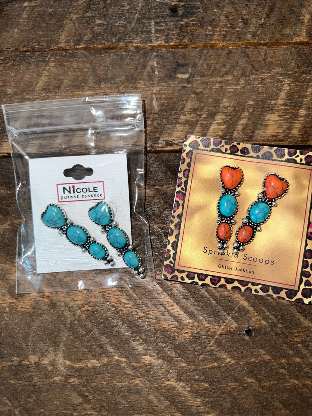Turquoise and Coral Teardrop Statement Earrings - Pair